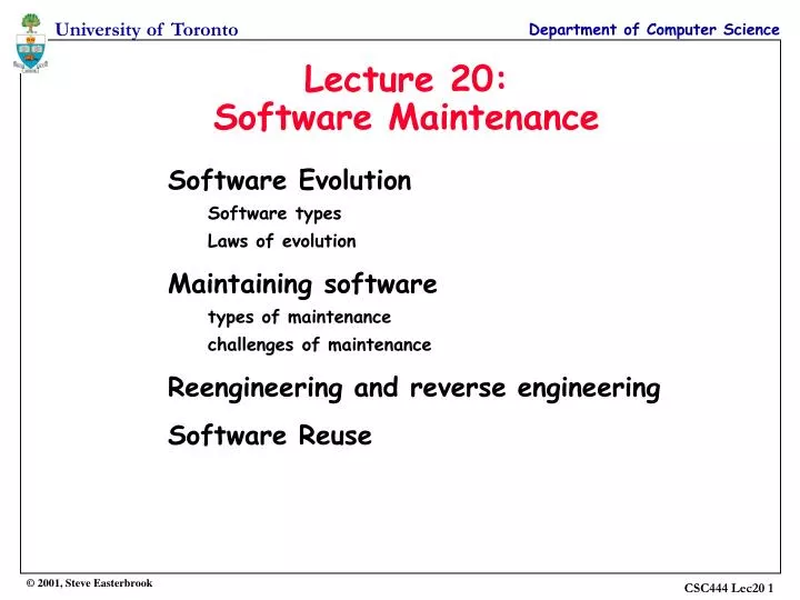 lecture 20 software maintenance