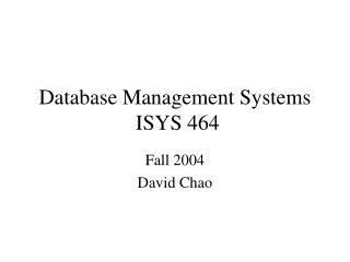 Database Management Systems ISYS 464