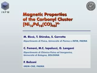 M. Riccò, T. Shiroka, S. Carretta Dipartimento di Fisica , Università di Parma e I NFM, PARMA C . Femoni, M . C .
