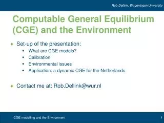 Computable General Equilibrium (CGE) and the Environment