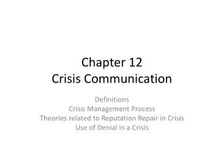 Chapter 12 Crisis Communication
