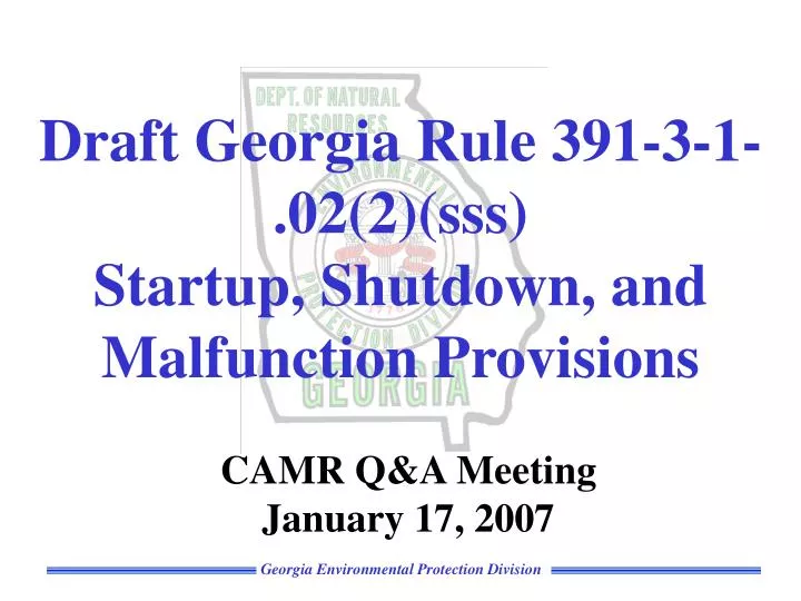 draft georgia rule 391 3 1 02 2 sss startup shutdown and malfunction provisions