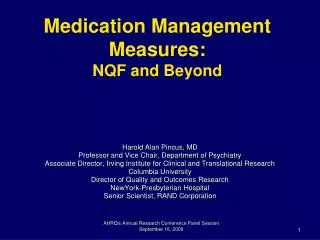 Medication Management Measures: NQF and Beyond