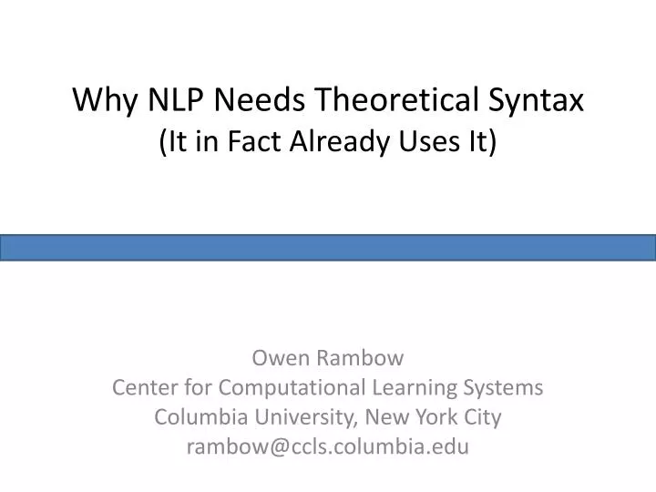 why nlp needs theoretical syntax it in fact already uses it
