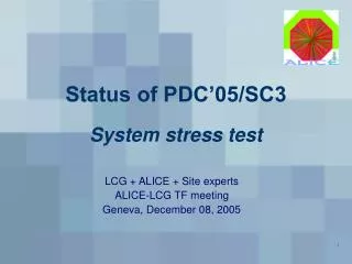 Status of PDC’05/SC3 System stress test