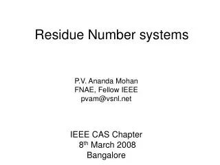 Residue Number systems