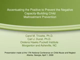 Accentuating the Positive to Prevent the Negative Capacity-Building Child Maltreatment Prevention