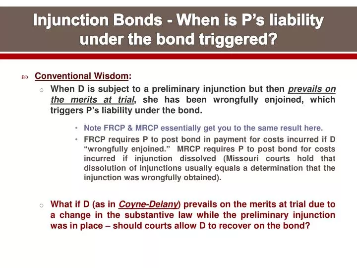 injunction bonds when is p s liability under the bond triggered