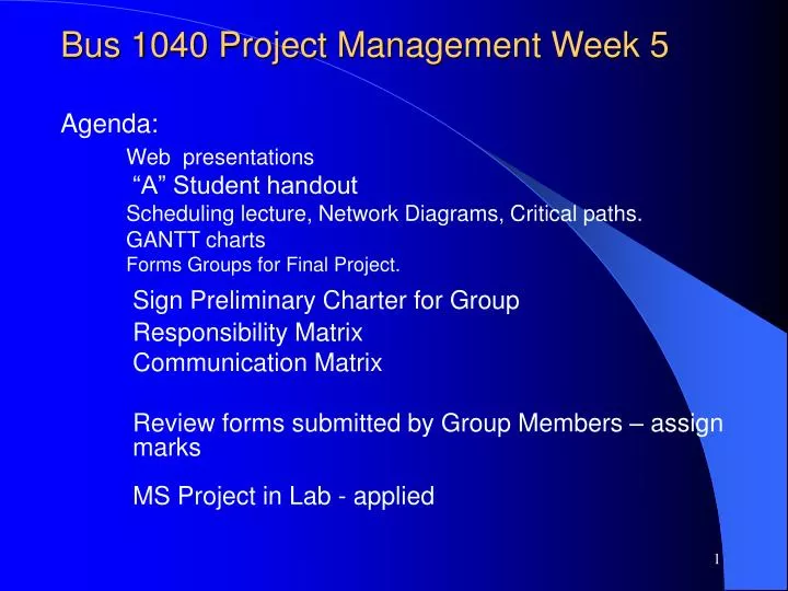 bus 1040 project management week 5 agenda