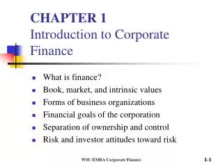 CHAPTER 1 Introduction to Corporate Finance