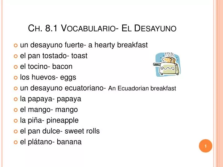 ch 8 1 vocabulario el desayuno