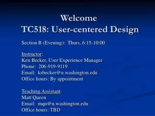 Welcome TC518: User-centered Design