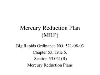 Mercury Reduction Plan (MRP)