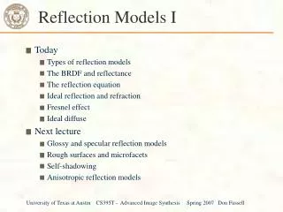 Reflection Models I