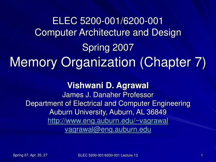 elec 5200 001 6200 001 computer architecture and design spring 2007 memory organization chapter 7