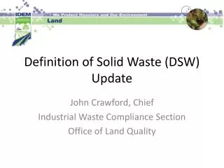 Definition of Solid Waste (DSW) Update