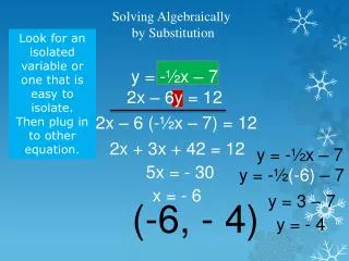 Solving Algebraically by Substitution