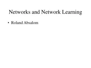 Networks and Network Learning