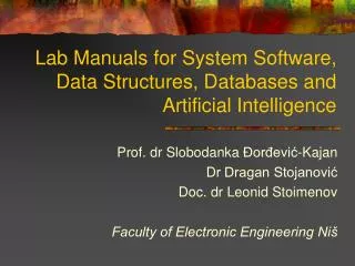 Lab Manuals for System Software, Data Structures, Databases and Artificial Intelligence