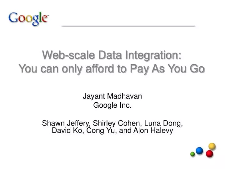 web scale data integration you can only afford to pay as you go