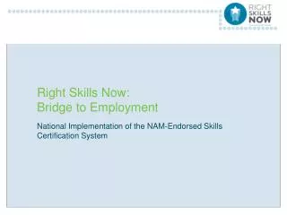 Right Skills Now: Bridge to Employment
