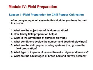 Module IV: Field Preparation
