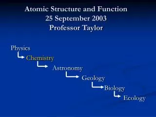 Atomic Structure and Function 25 September 2003 Professor Taylor