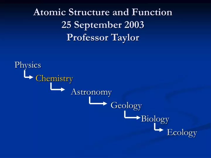 atomic structure and function 25 september 2003 professor taylor