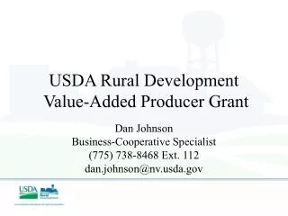 USDA Rural Development Value-Added Producer Grant