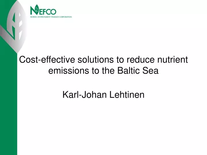 cost effective solutions to reduce nutrient emissions to the baltic sea