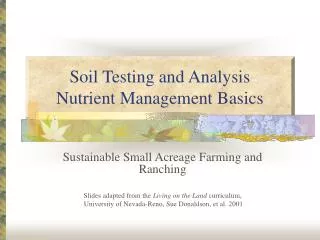 Soil Testing and Analysis Nutrient Management Basics