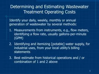 Determining and Estimating Wastewater Treatment Operating Costs
