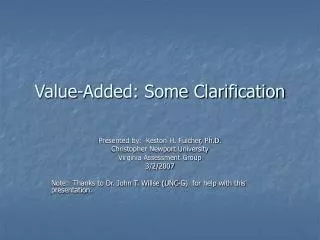 Value-Added: Some Clarification