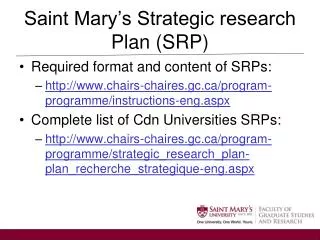 Saint Mary’s Strategic research Plan (SRP)