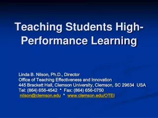 Teaching Students High-Performance Learning