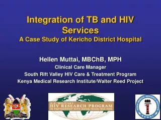 Integration of TB and HIV Services A Case Study of Kericho District Hospital