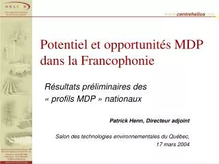 Potentiel et opportunités MDP dans la Francophonie