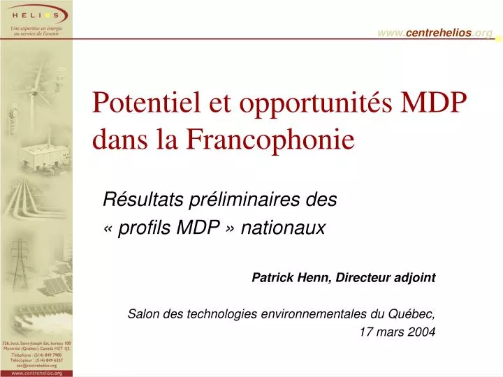 potentiel et opportunit s mdp dans la francophonie