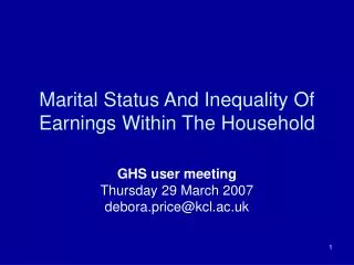 Marital Status And Inequality Of Earnings Within The Household