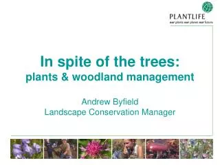 In spite of the trees: plants &amp; woodland management Andrew Byfield Landscape Conservation Manager