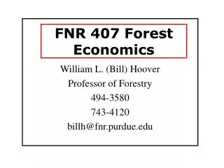 FNR 407 Forest Economics