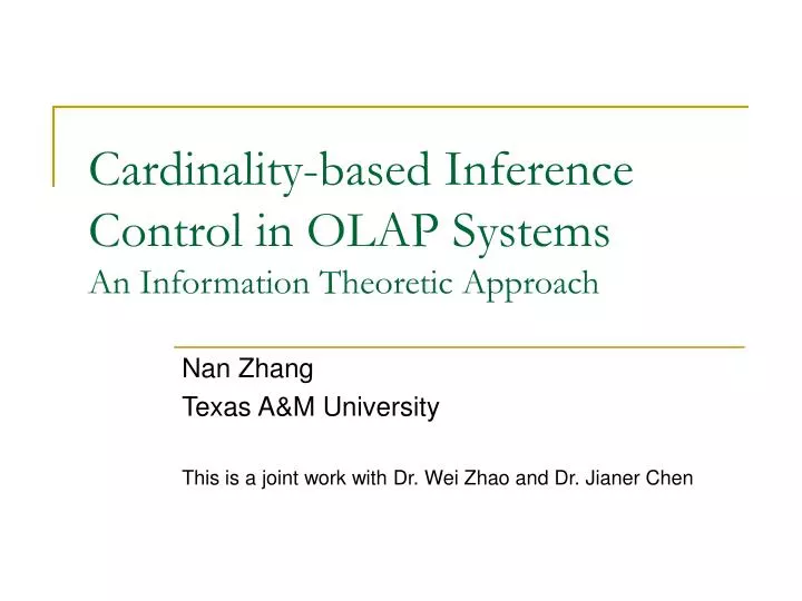 cardinality based inference control in olap systems an information theoretic approach