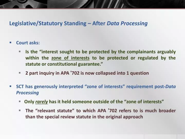 legislative statutory standing after data processing