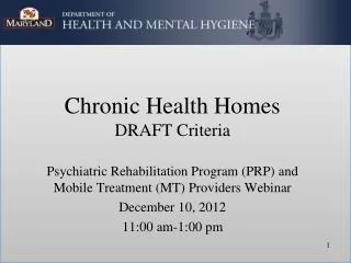 Chronic Health Homes DRAFT Criteria