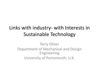 Links with industry- with Interests in Sustainable Technology