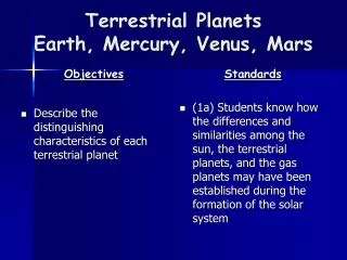 Terrestrial Planets Earth, Mercury, Venus, Mars