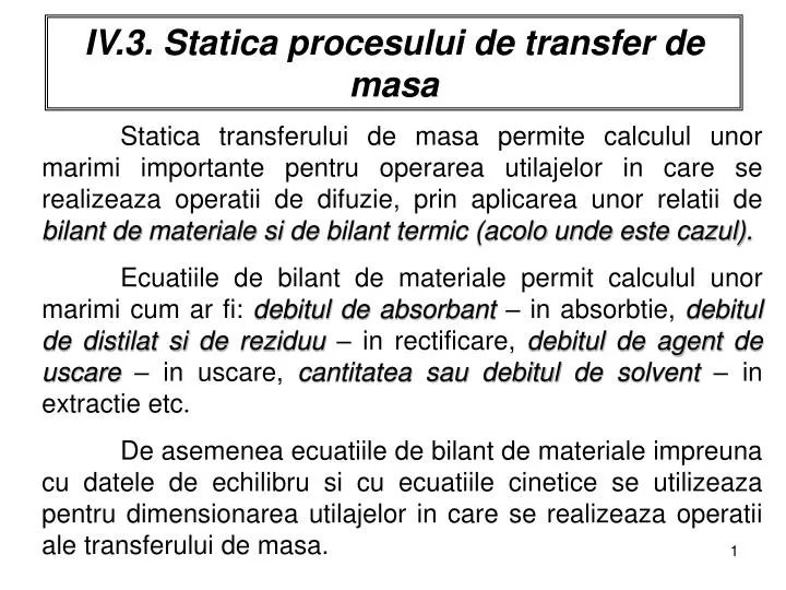 iv 3 statica procesului de transfer de masa