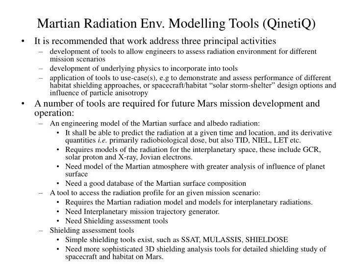 martian radiation env modelling tools qinetiq