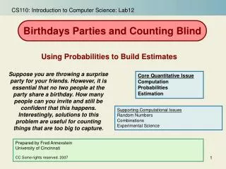 Birthdays Parties and Counting Blind