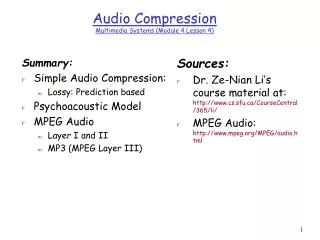 Audio Compression Multimedia Systems (Module 4 Lesson 4)